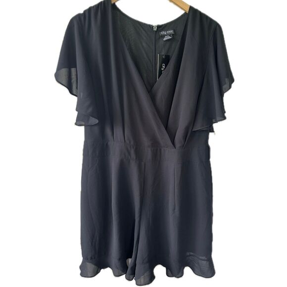 City Chic NWT Women's Frill Love Flutter Sleeves Surplice Playsuit Romper 14 - Picture 1 of 8